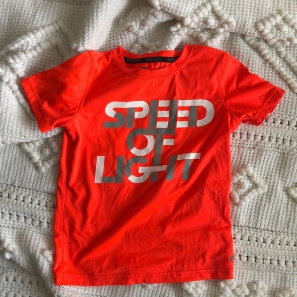 Xersion Little Boy Neon Orange Graphic Active Short Sleeve Tee size Large (6) - Picture 1 of 6